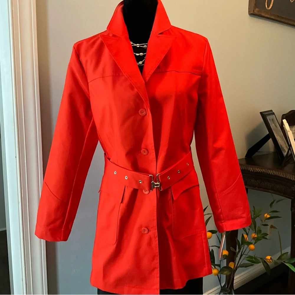 Sz 6-8 NWT Bright Orange Trench Coat Size 6-8 Style & Co. from Macy’s - Picture 2 of 8